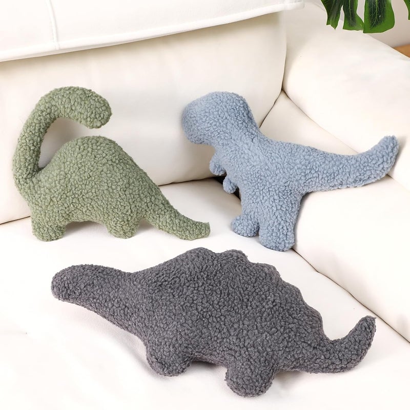 Shellwei 3 Pcs Dinosaur Pillow for Kids Sherpa Cute Color Dino Decorative Pillow Nursery Playroom Pastel Kawaii Decorative Birthday Toy for Boys Girls Kids Home Nursery Couch Decor(Cute Color) - Image 1